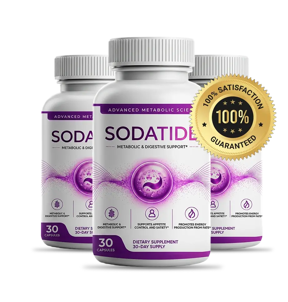Sodatide bottles shown with the satisfaction guarantee seal